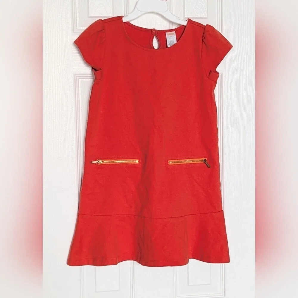 Gymboree Kids' (Size 8) Bright Orange Dress w/Gold Zippers & Ruffled Hem